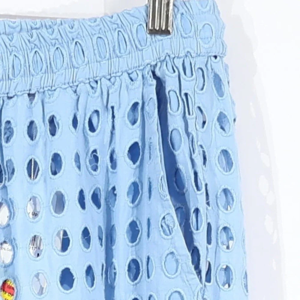 Dotti Swim Cover Up Pants Womens M Blue Cotton Eyelet Boho Beach Wide Leg $68NWD